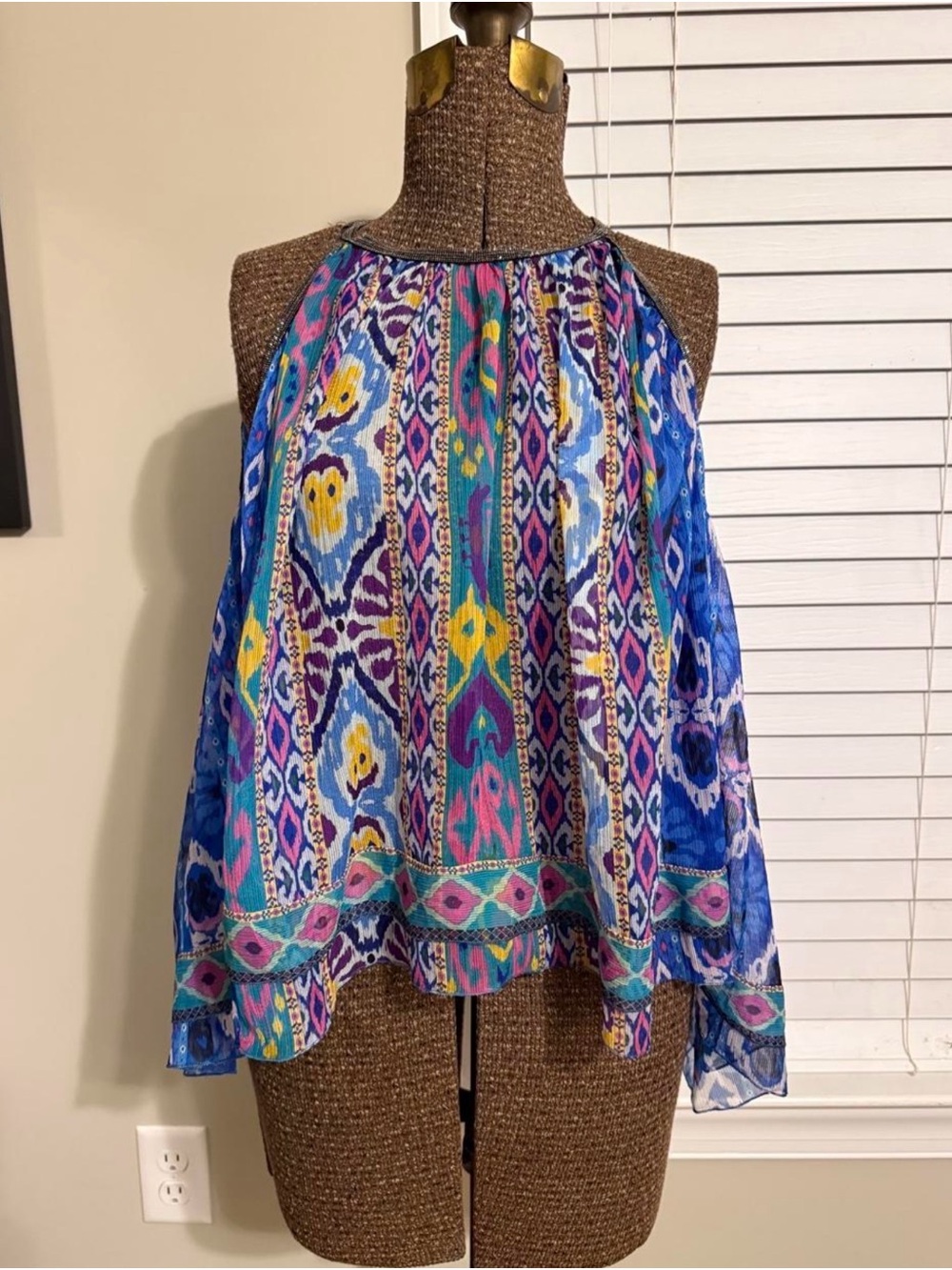 Zara Blue Multi-Print Halter Camisole with Yellow & Pink Accents